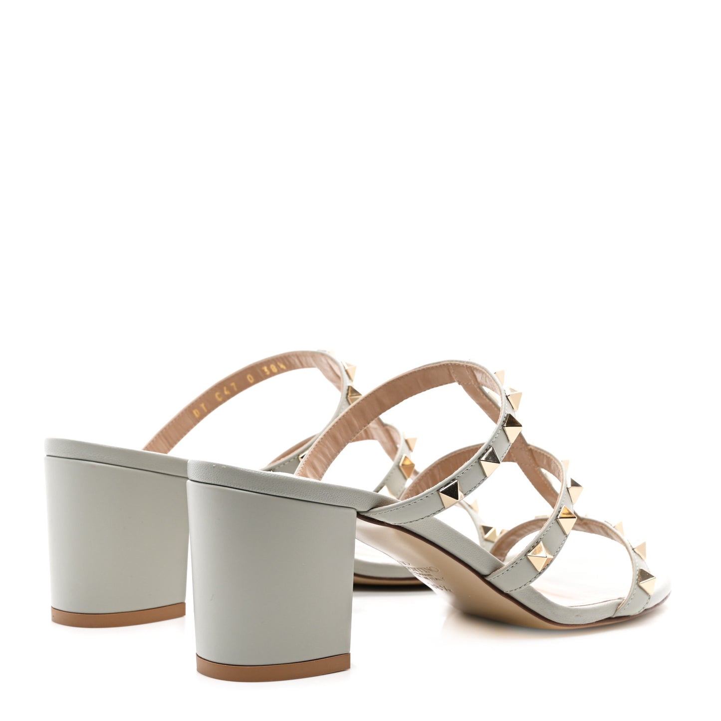Calfskin Rockstud 60mm Caged Slide Sandals 38.5 Opal Grey