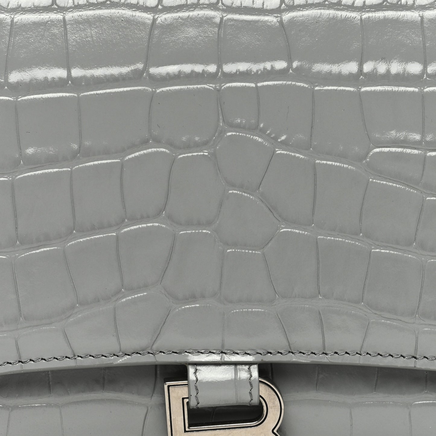 Shiny Calfskin Crocodile Embossed Medium Hourglass Top Handle Bag Balenciaga Grey