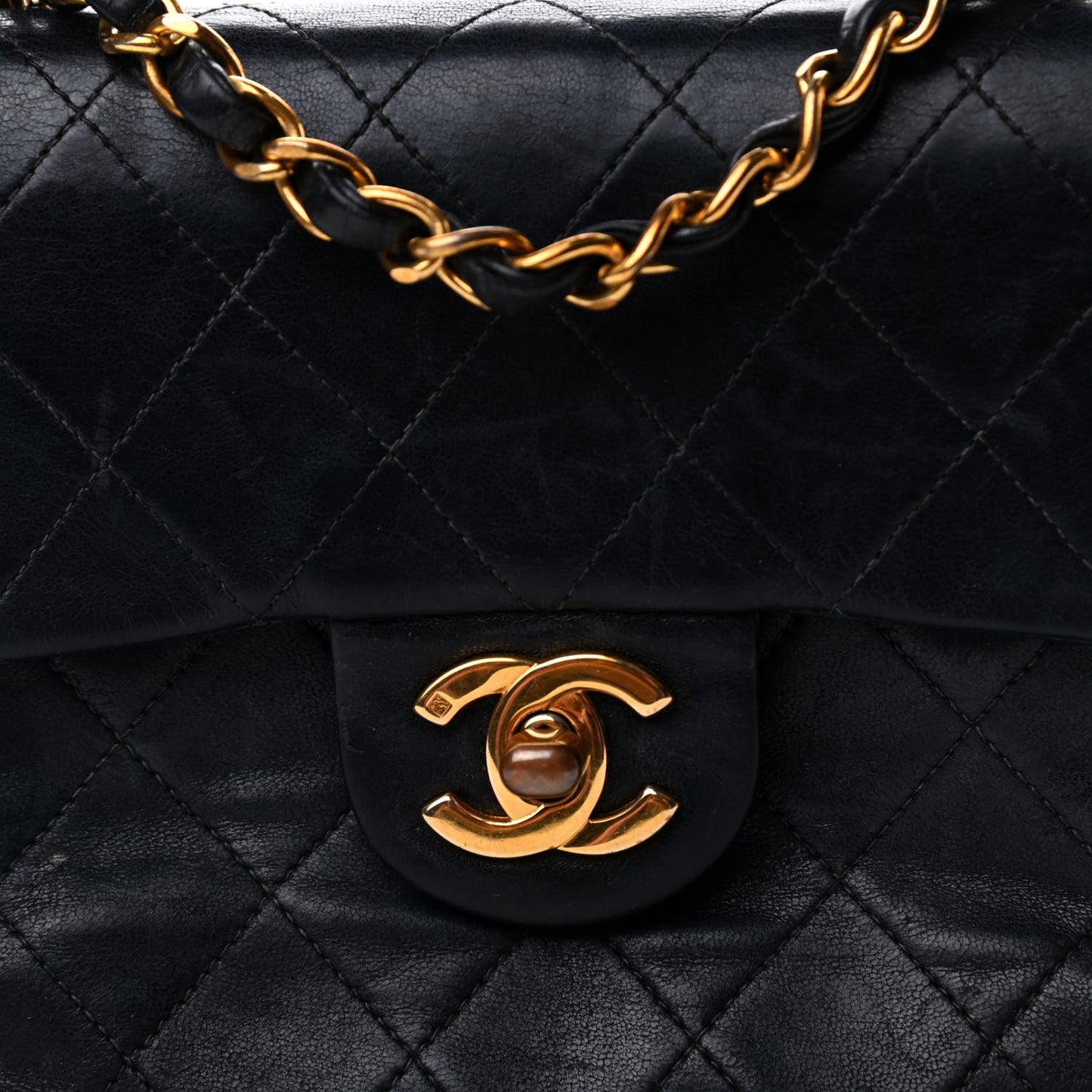 Lambskin Quilted Mini Square Flap Black