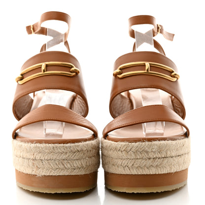 Hermes Goatskin Elise Espadrille Wedge Sandals 38 Beige Dore 2 of 9