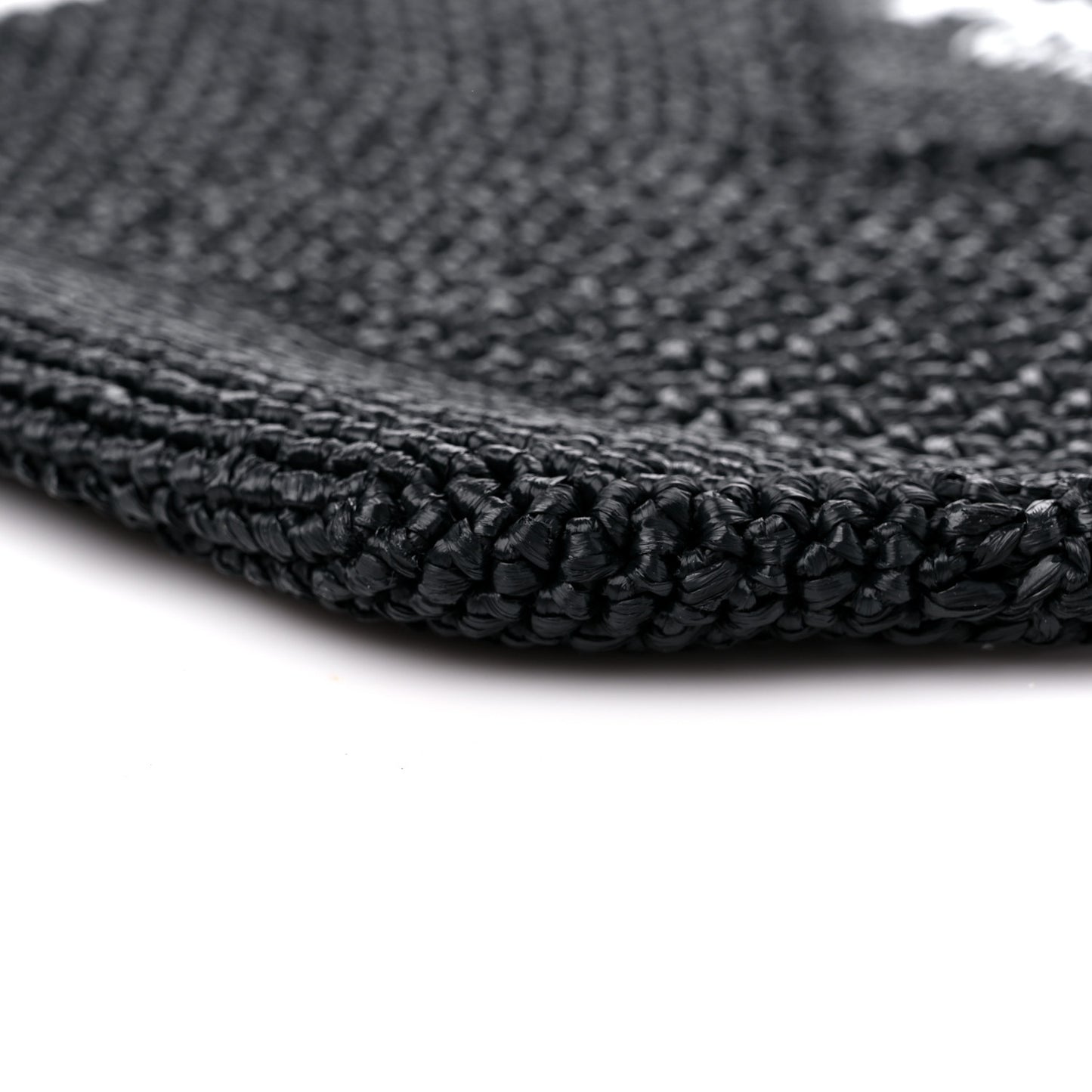 Yarn Raffia Effect Crochet Logo Embroidered Shopping Tote Bag Black