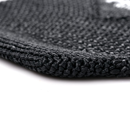 Prada Yarn Raffia Effect Crochet Logo Embroidered Shopping Tote Bag Black 8 of 8