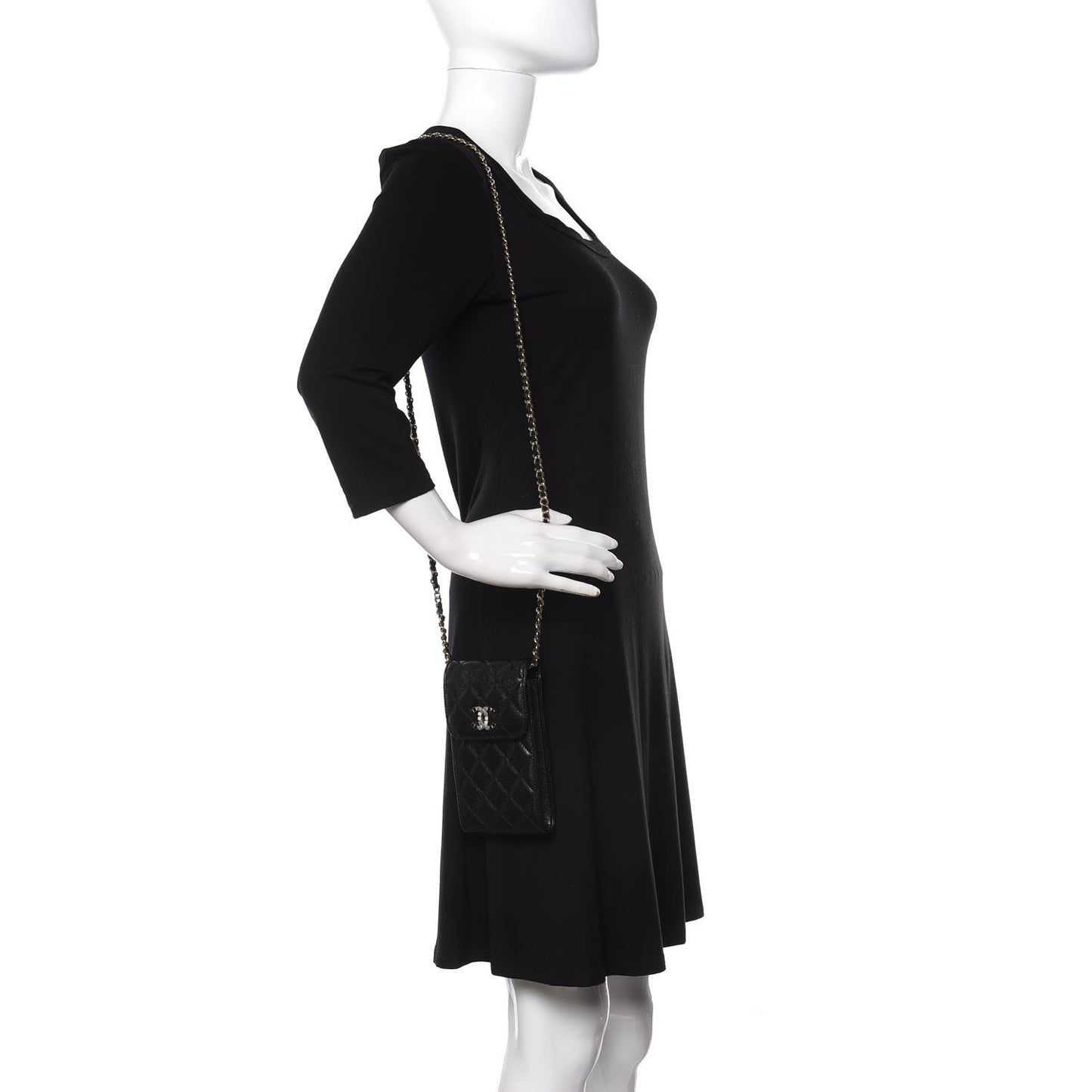 Caviar Quilted Crystal CC Airpods Pro and Phone Case With Chain Black