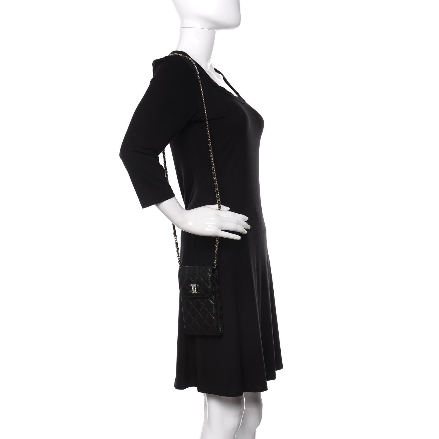 Chanel Caviar Quilted Crystal CC Airpods Pro and Phone Case With Chain Black 2 of 11