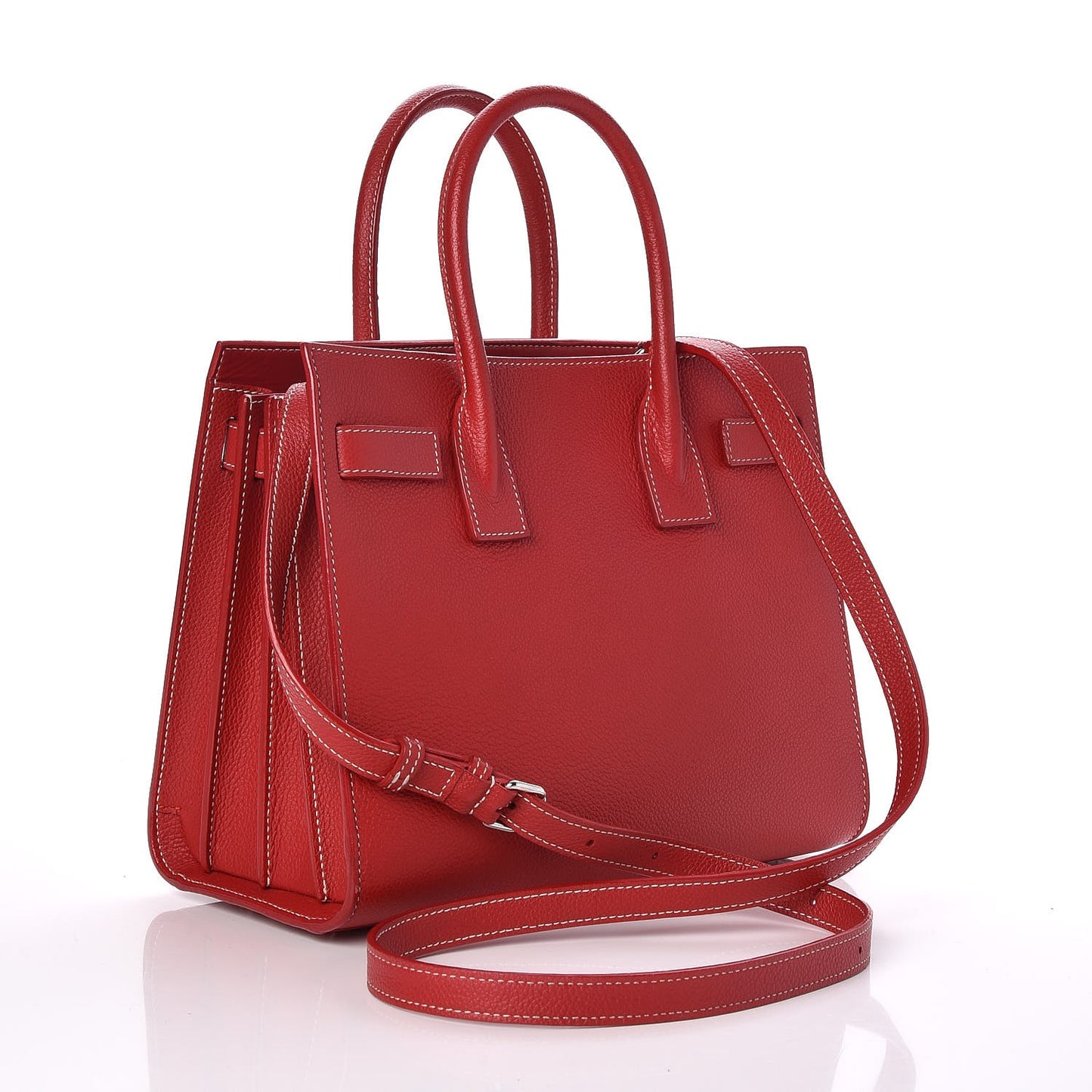Grained Calfskin Topstitch Baby Sac De Jour Red