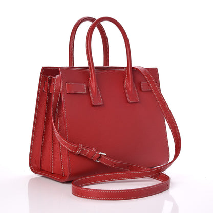 Saint Laurent Grained Calfskin Topstitch Baby Sac De Jour Red 4 of 9