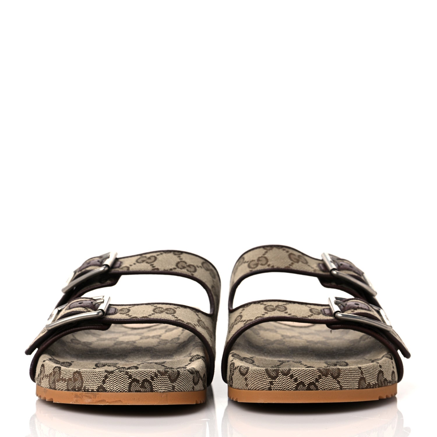 Gucci GG Monogram Lavaredo Eco Fabric Mens Slide Sandals With Straps 9 Beige Ebony Light Brown 2 of 11