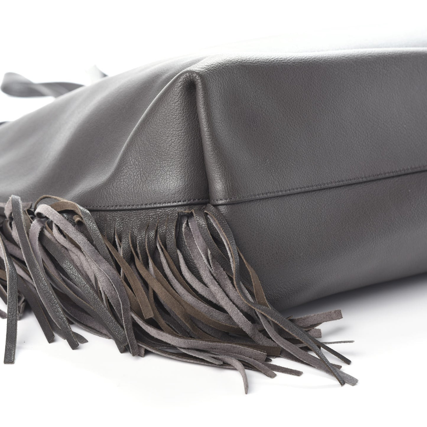 Calfskin Large Fringe Shopping Tote Dark Grey