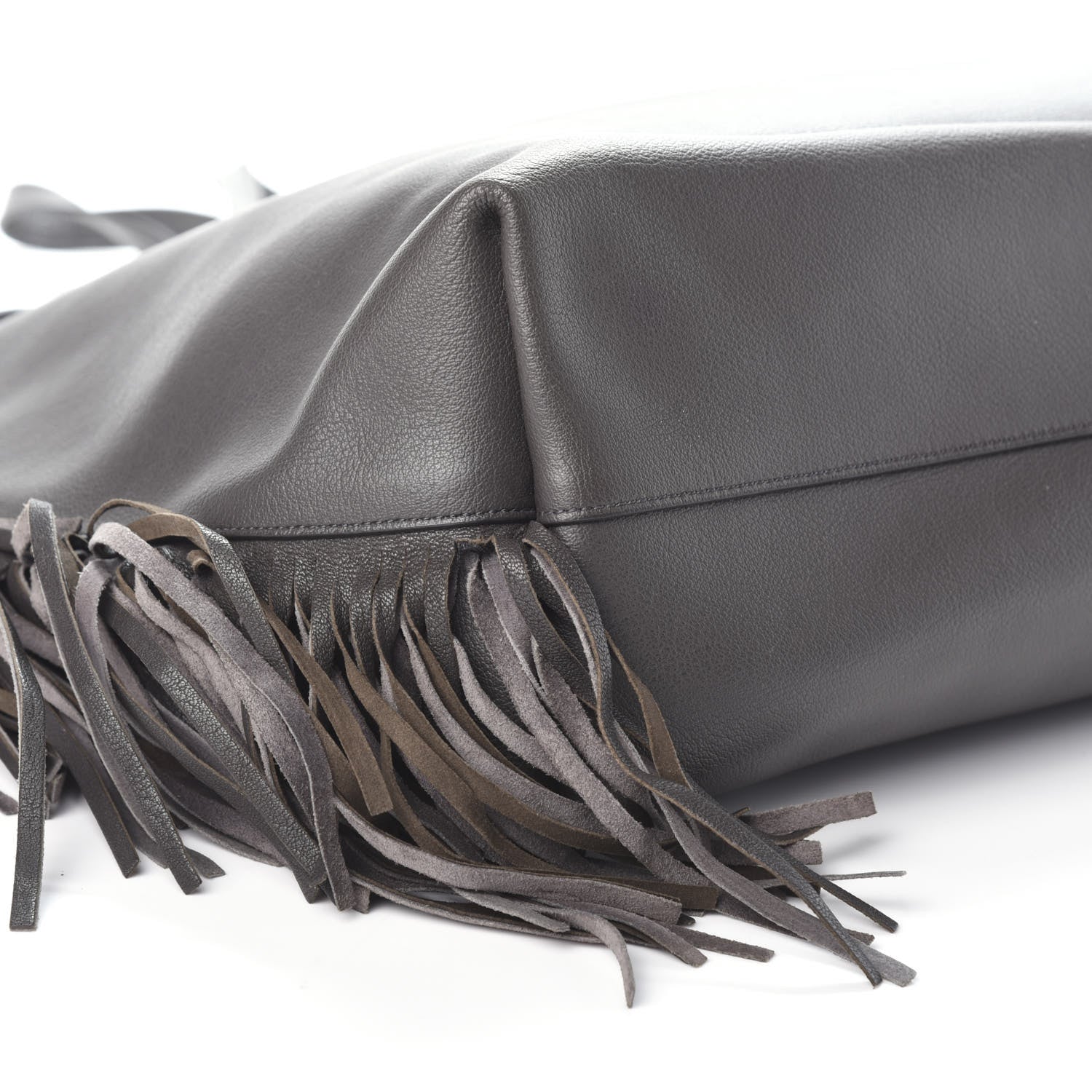 Saint Laurent Calfskin Large Fringe Shopping Tote Dark Grey 9 of 10