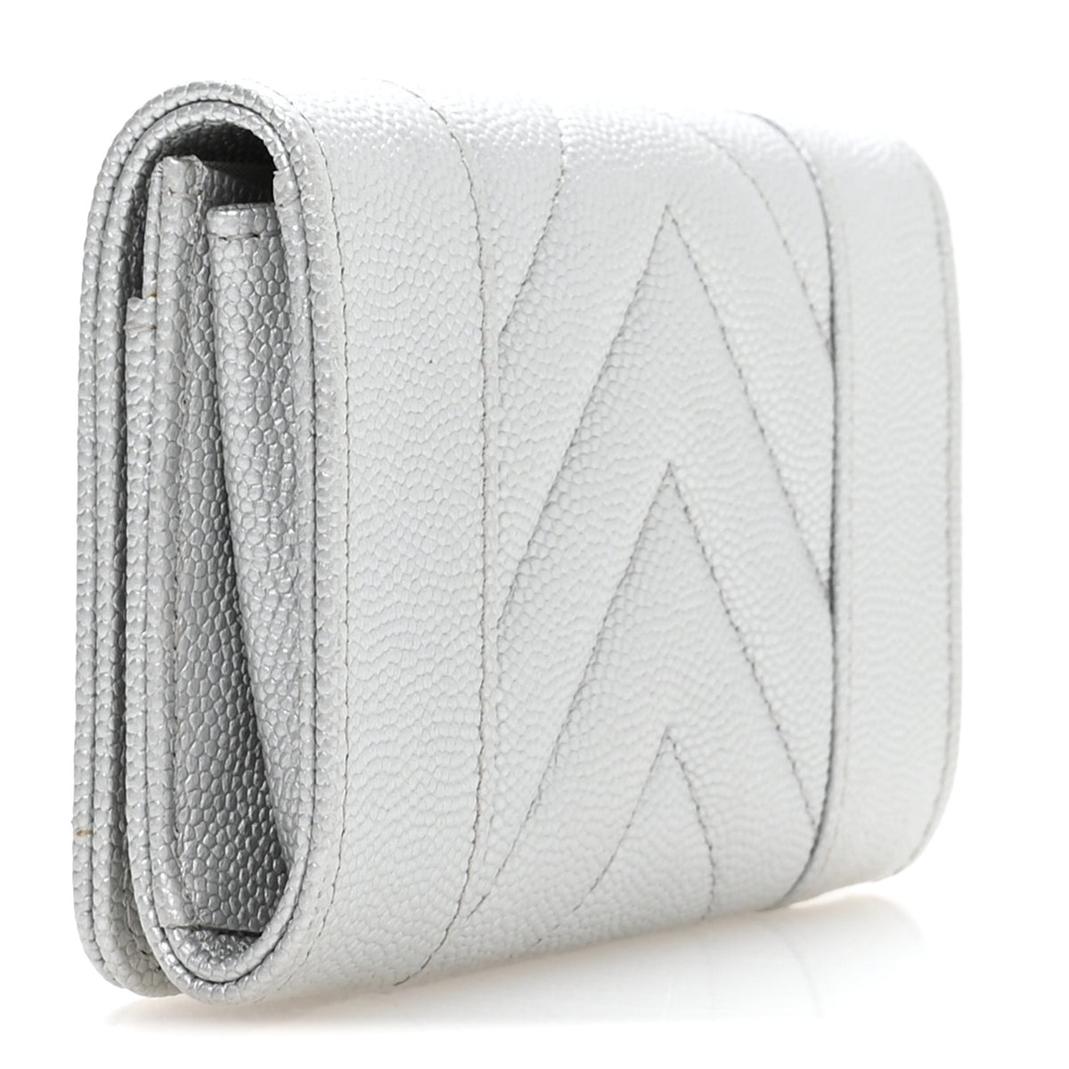 Chanel Metallic Caviar Chevron Quilted Vintage Mademoiselle Flap Card Holder Silver 3 of 8