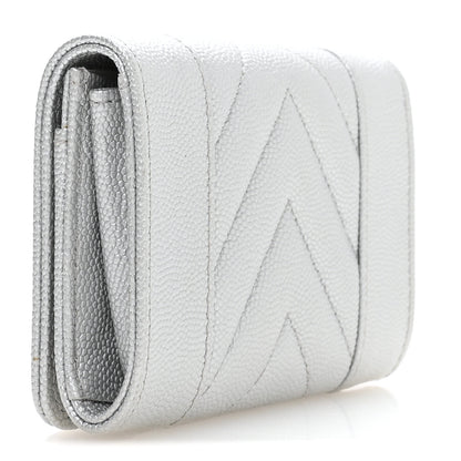 Chanel Metallic Caviar Chevron Quilted Vintage Mademoiselle Flap Card Holder Silver 3 of 8