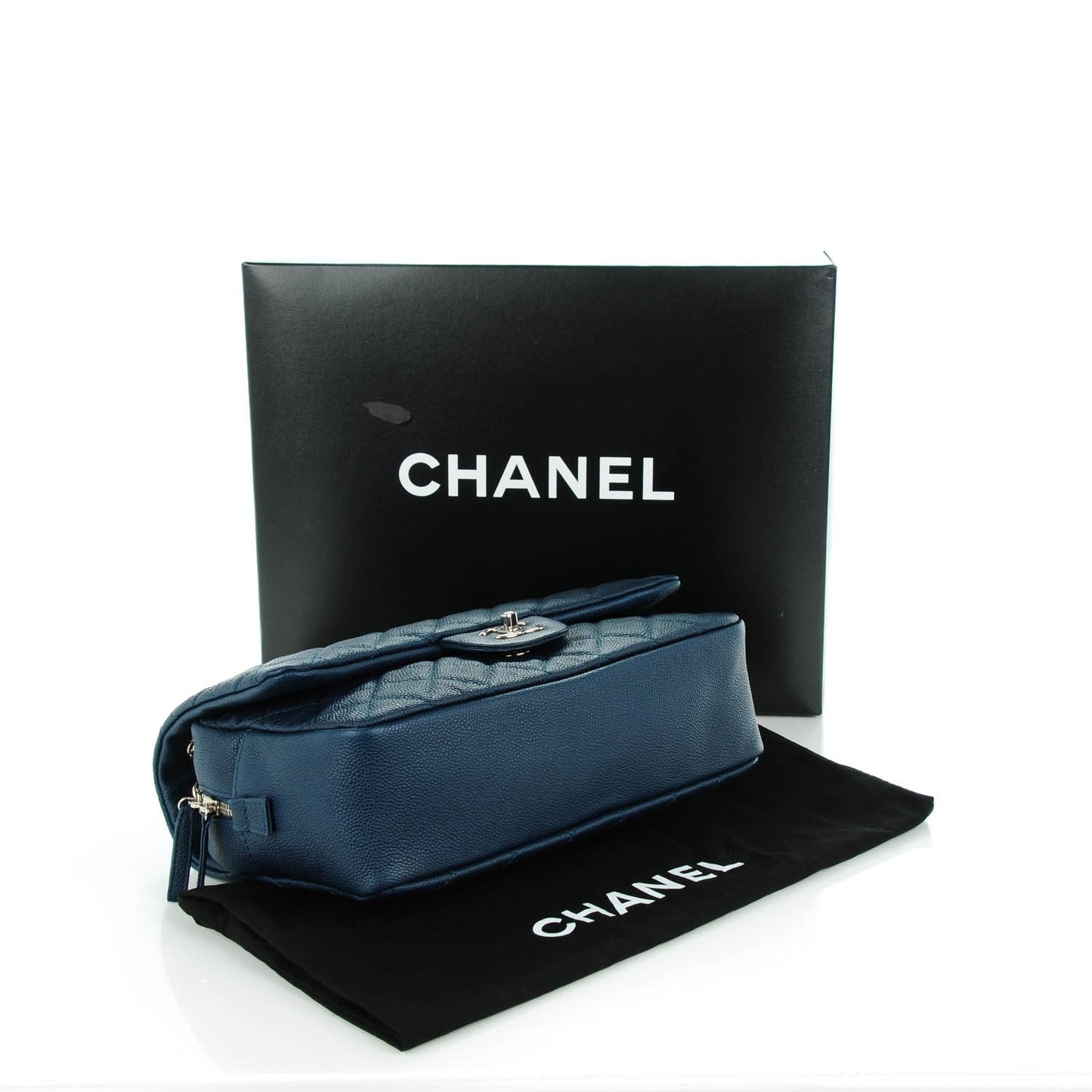 Caviar Quilted Casual Journey Flap Dark Blue