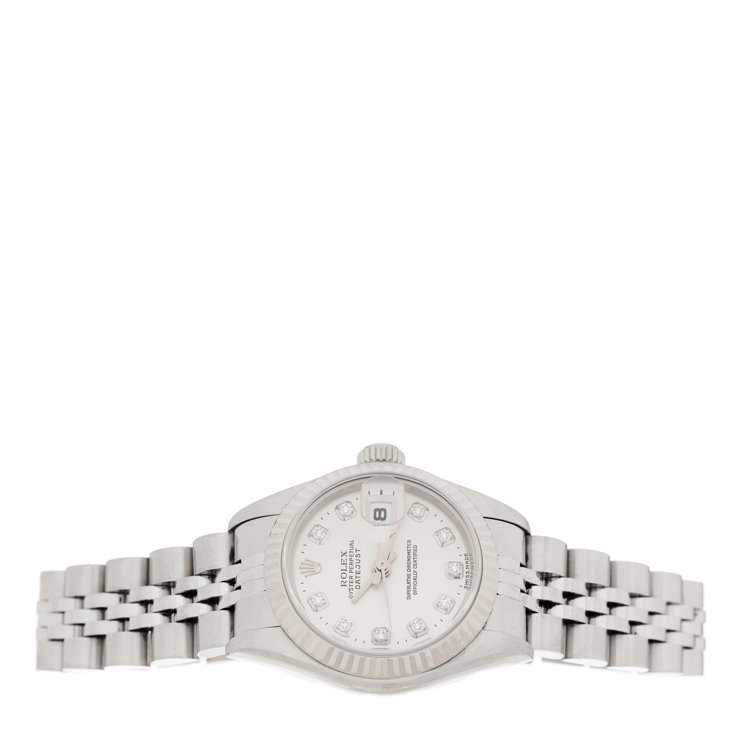 Rolex Stainless Steel 18K White Gold Diamond 26mm Oyster Perpetual Datejust Watch Silver 69174 2 of 4