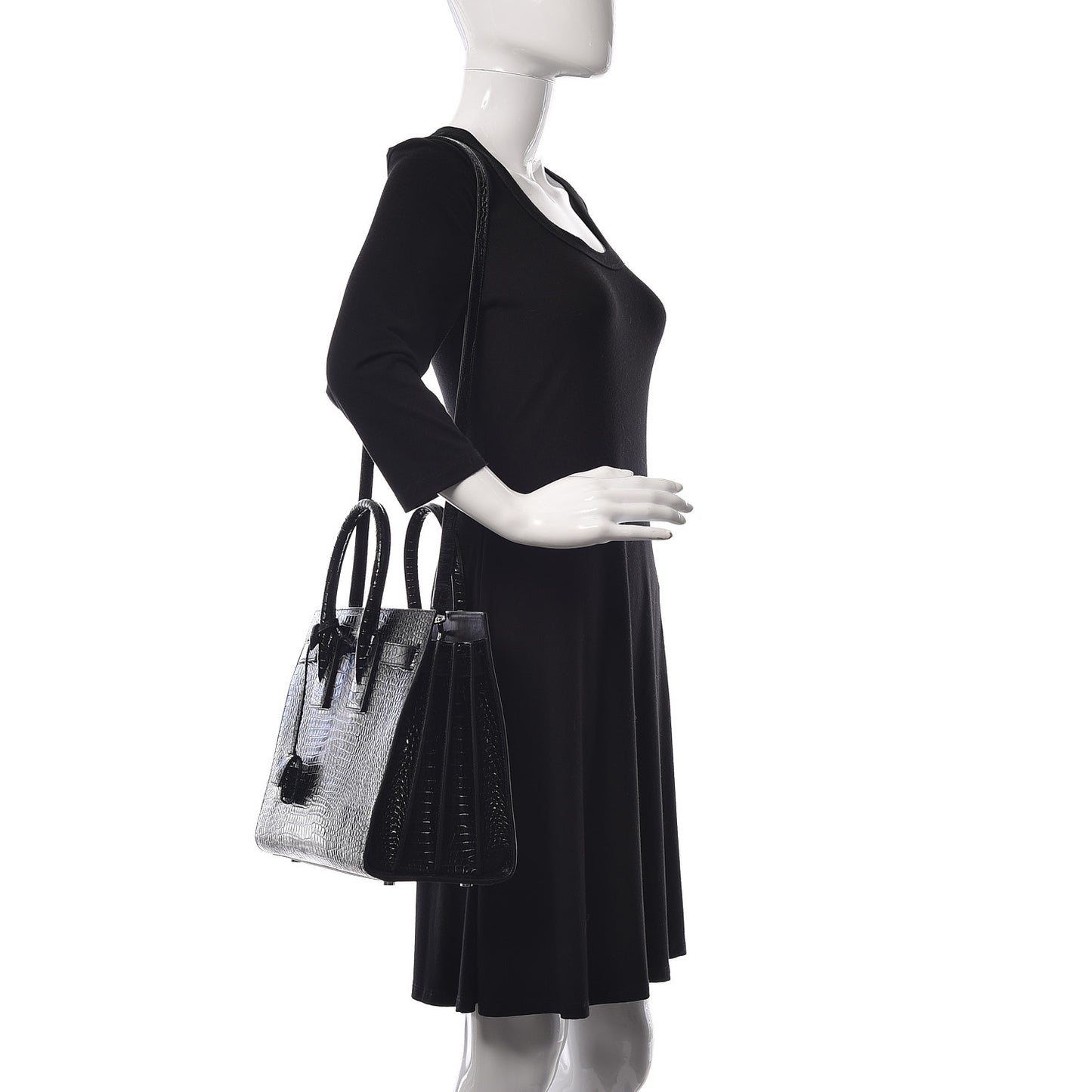Calfskin Crocodile Embossed Small Sac de Jour Black