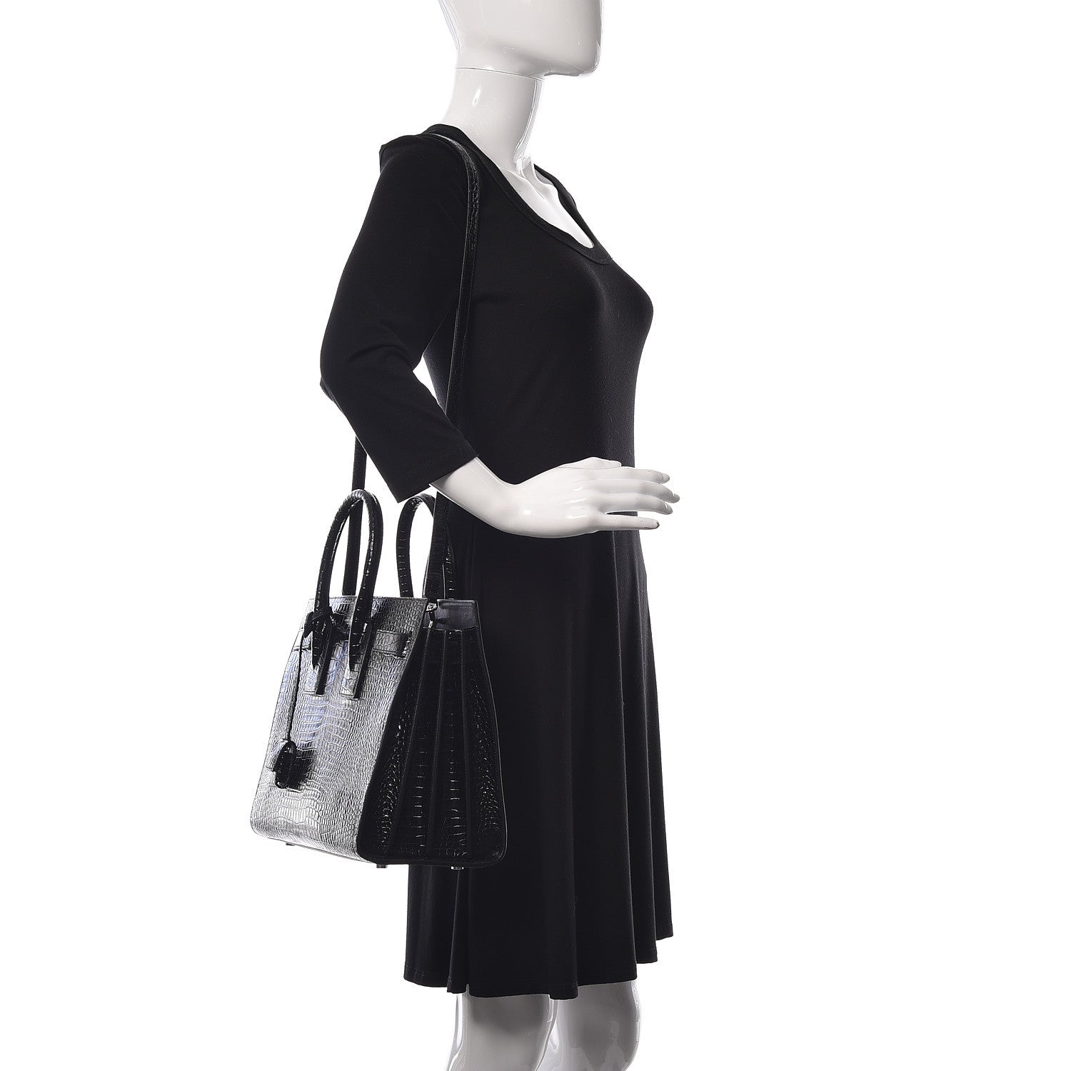 Saint Laurent Calfskin Crocodile Embossed Small Sac de Jour Black 2 of 9
