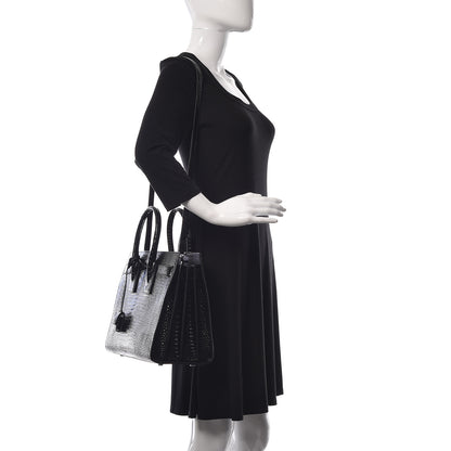 Saint Laurent Calfskin Crocodile Embossed Small Sac de Jour Black 2 of 9