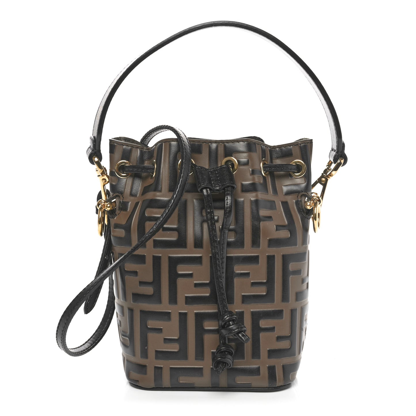Vitello Liberty F is Fendi Bi-Color FF 1974 Embossed Mini Mon Tresor Bucket Bag Maya Black