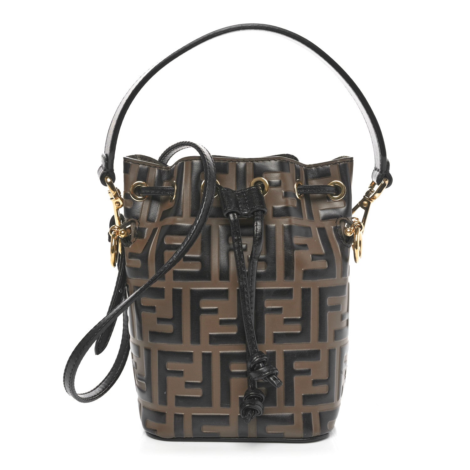 Fendi Vitello Liberty F is Fendi Bi-Color FF 1974 Embossed Mini Mon Tresor Bucket Bag Maya Black 1 of 11