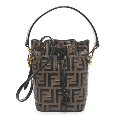 Fendi Vitello Liberty F is Fendi Bi-Color FF 1974 Embossed Mini Mon Tresor Bucket Bag Maya Black 1 of 11