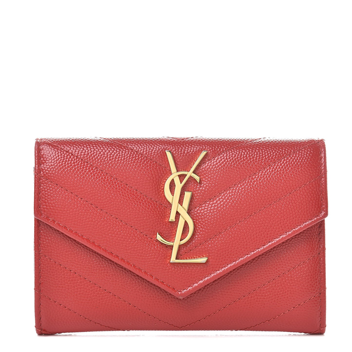 Grain De Poudre Matelasse Chevron Small Monogram Envelope Wallet Rouge Eros