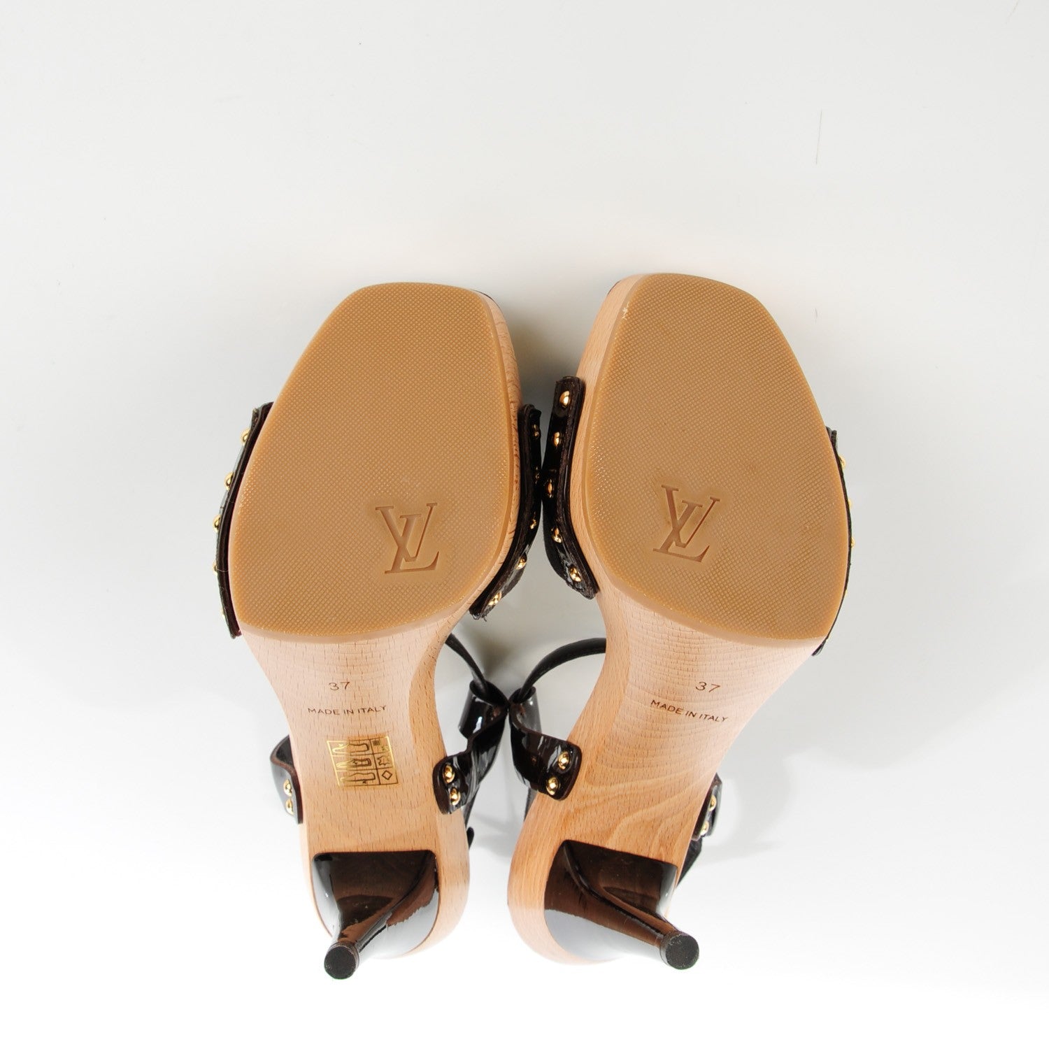 Louis Vuitton Monogram Idylle Patent Bow Wooden Sandals 37 Fusain 6 of 9
