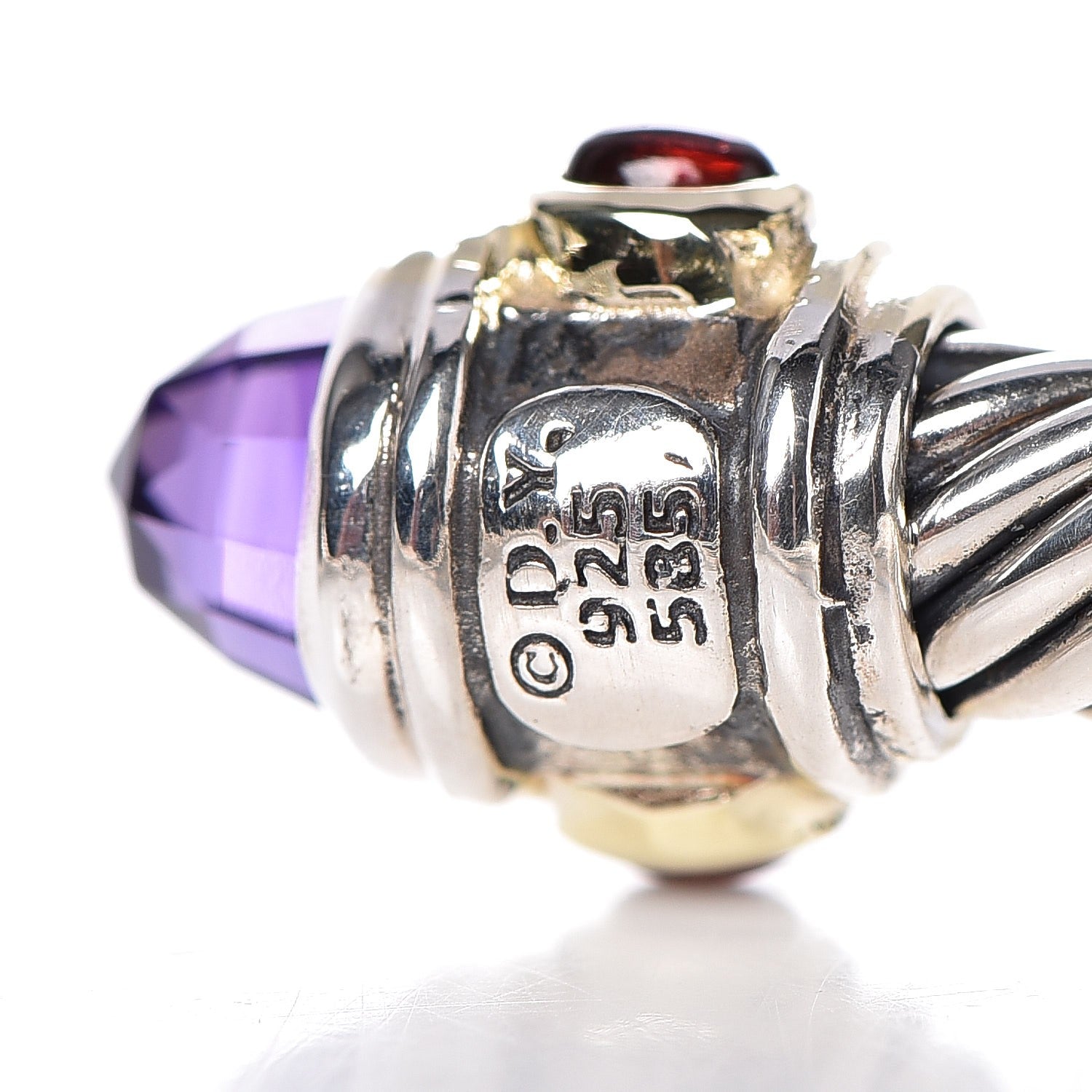 David Yurman Sterling Silver 14K Yellow Gold Amethyst Tourmaline Rhodolite 5mm Cable Renaissance Bracelet 4 of 4