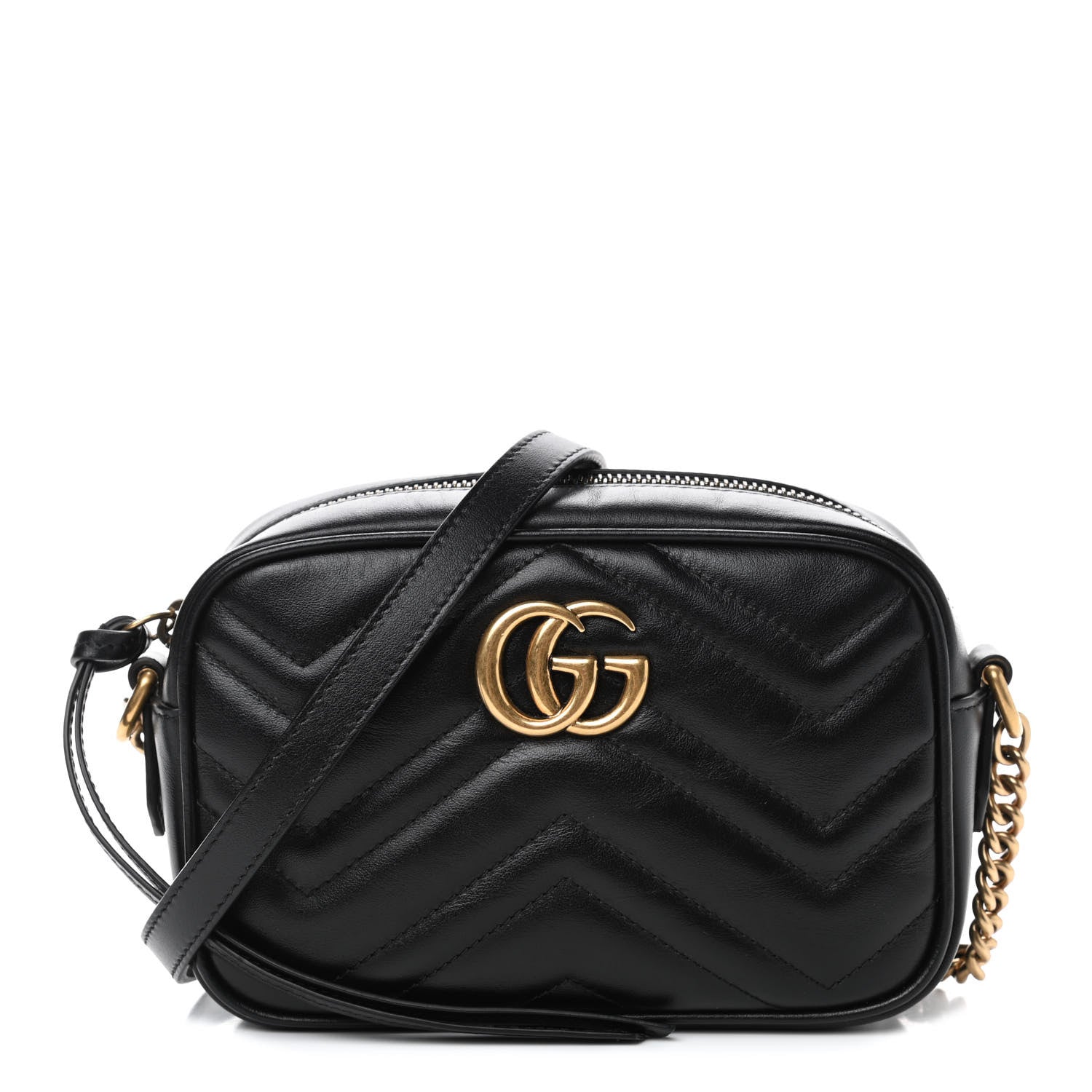 Gucci Calfskin Matelasse Mini GG Marmont Chain Shoulder Bag Black 1 of 4