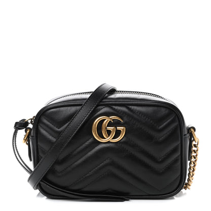 Gucci Calfskin Matelasse Mini GG Marmont Chain Shoulder Bag Black 1 of 4