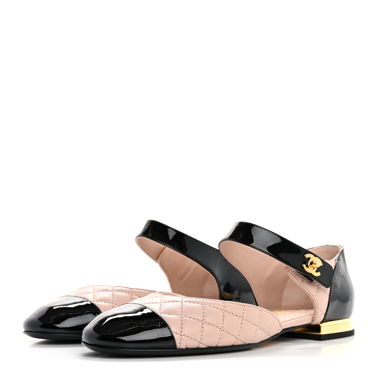 Chanel Patent Lambskin Quilted Cap Toe Ballerina Flats 38.5 Beige Black 4 of 10
