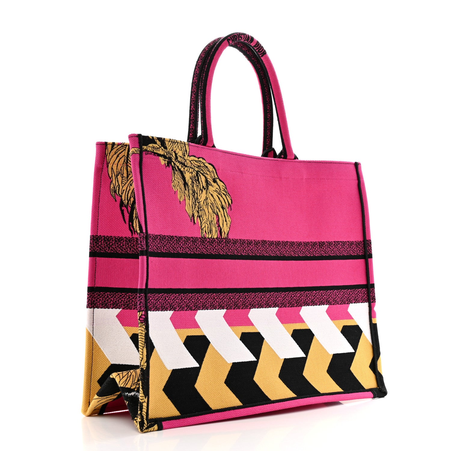 Christian Dior Canvas Embroidered Large Jungle Pop Book Tote Fuchsia Multicolor 3 of 13