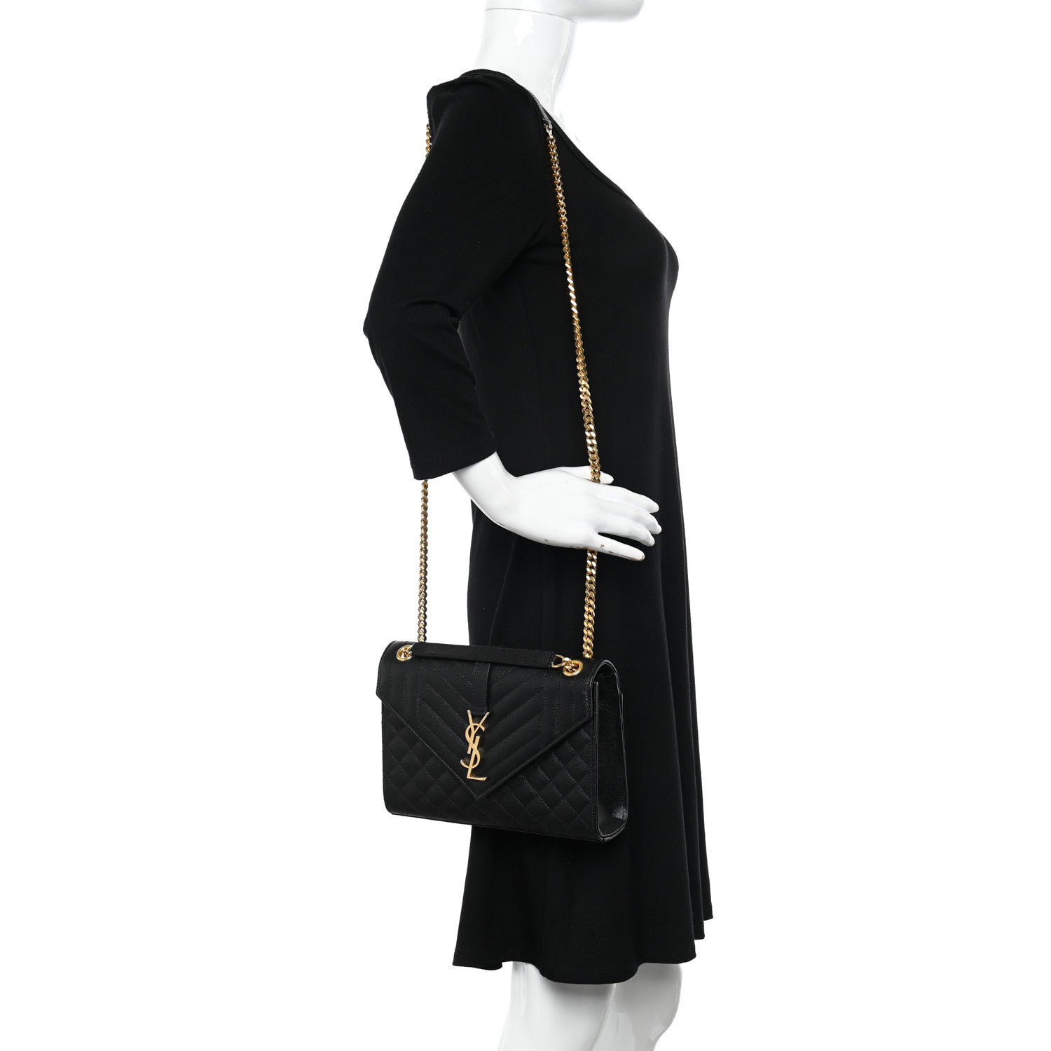 Saint Laurent Grain De Poudre Textured Mixed Matelasse Triquilt Medium Monogram Satchel Black 2 of 9