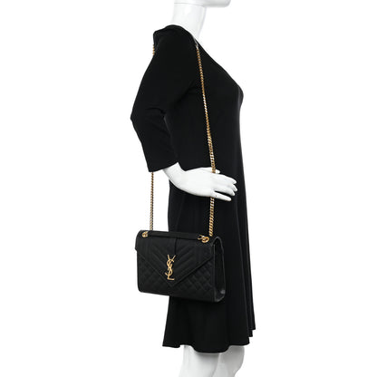 Saint Laurent Grain De Poudre Textured Mixed Matelasse Triquilt Medium Monogram Satchel Black 2 of 9