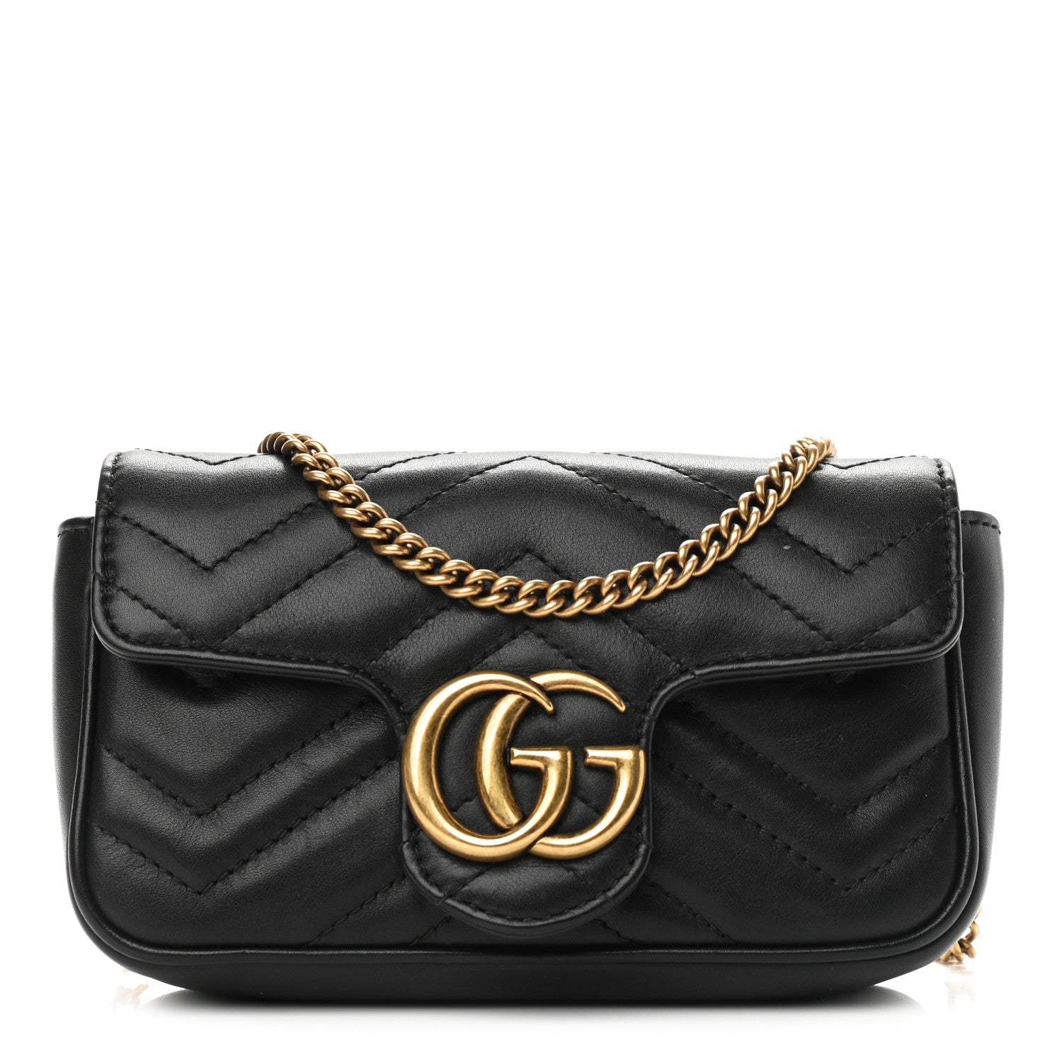 Gucci Calfskin Matelasse Super Mini GG Marmont Shoulder Bag Black 1 of 9