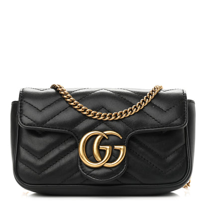 Gucci Calfskin Matelasse Super Mini GG Marmont Shoulder Bag Black 1 of 9