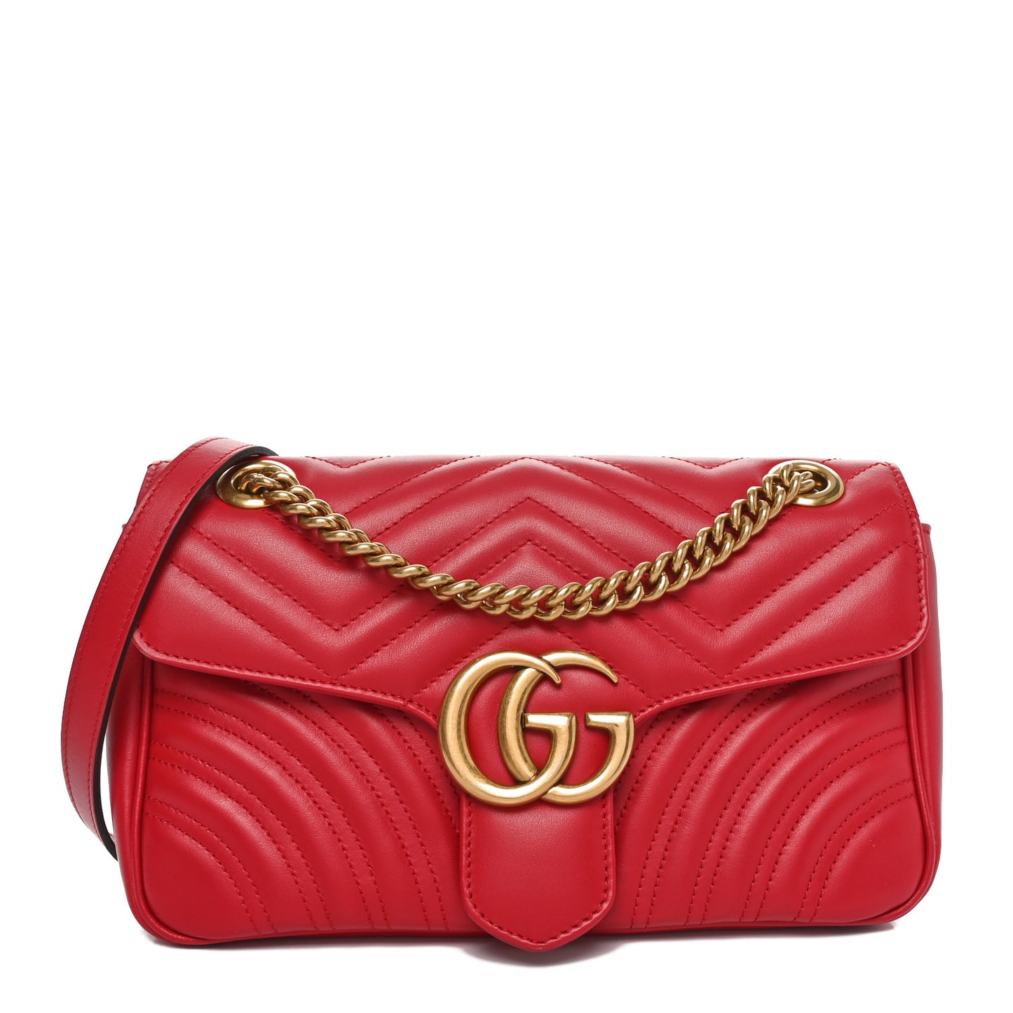 Calfskin Matelasse Small GG Marmont Shoulder Bag Hibiscus Red