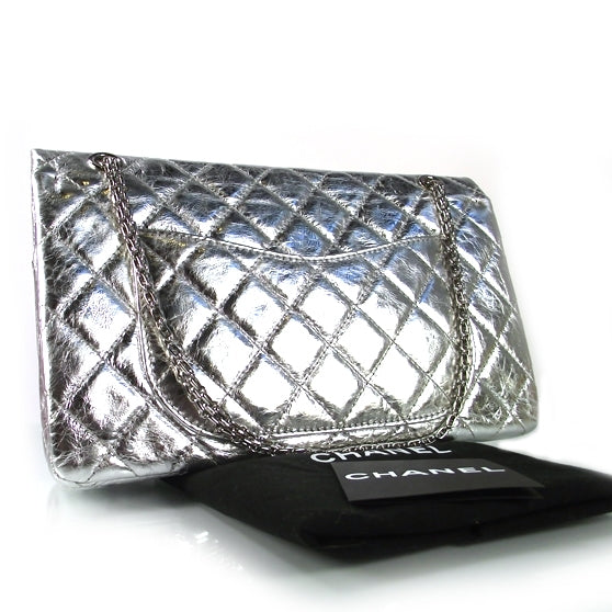 Distressed Leather 2.55 Reissue 227 Jumbo Flap Silver