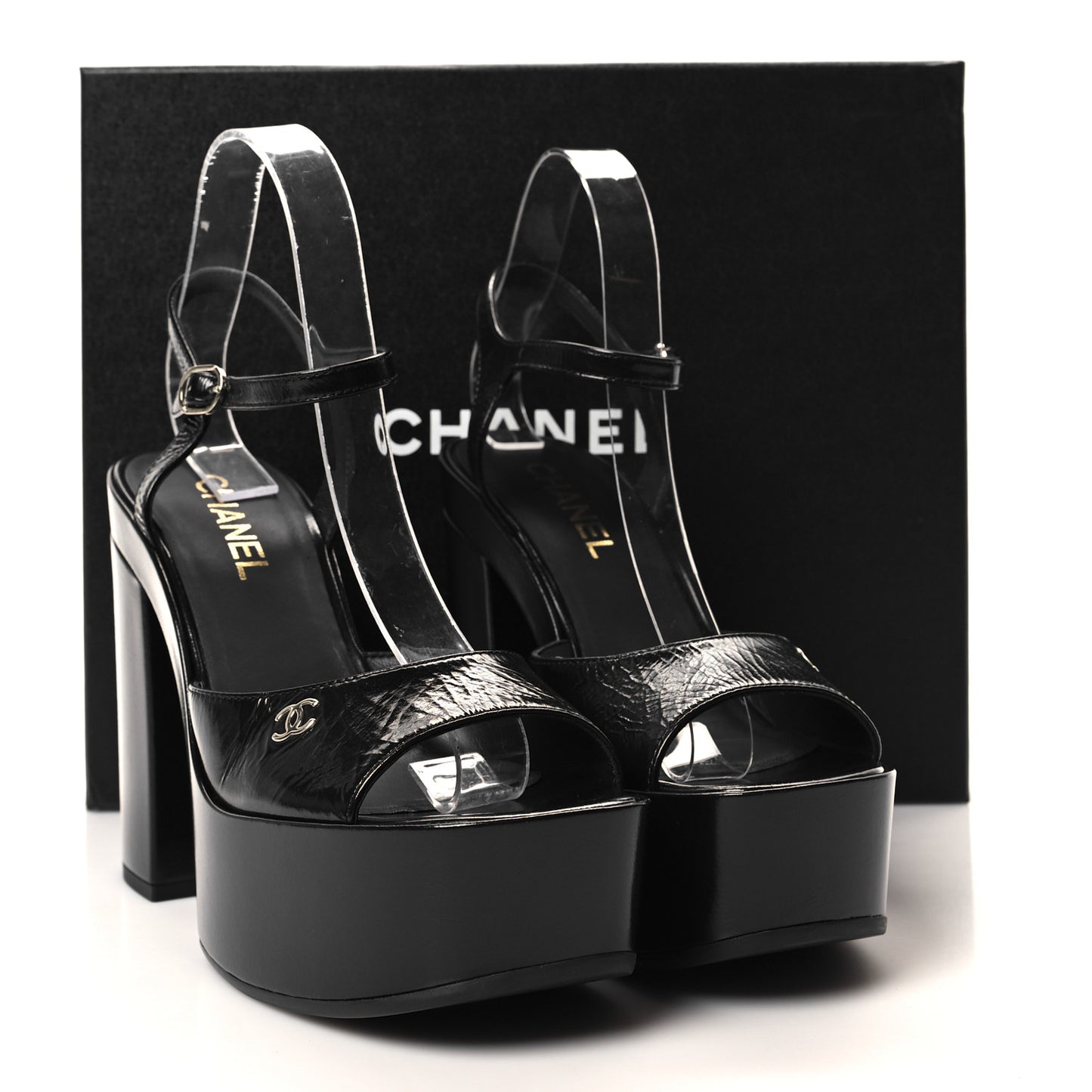 Calfskin CC Platform Sandals 40 Black
