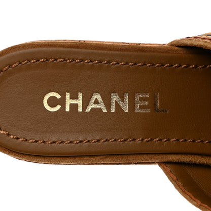 Chanel Suede Calfskin Cork CC Wedge Sandal 36.5 Brown 6 of 8
