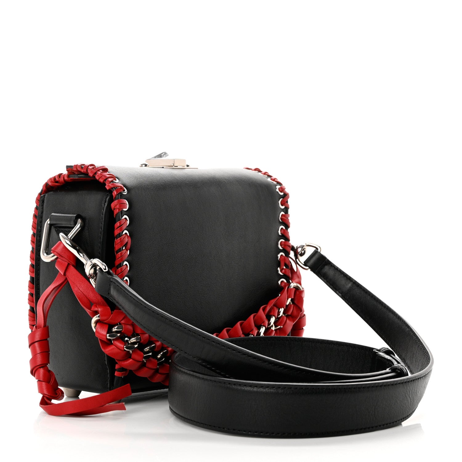 Alexander McQueen Calfskin Lace-Up Box Shoulder Bag 16 Black Red 3 of 8