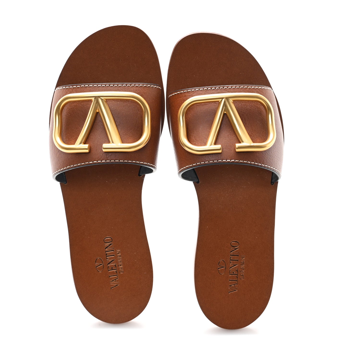 Grainy Cowhide Vlogo Flat Slide Sandals 36 Cuoio