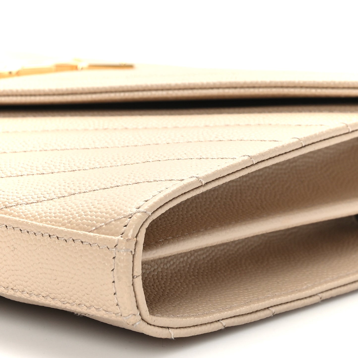 Grain De Poudre Matelasse Chevron Monogram Chain Wallet Dark Beige