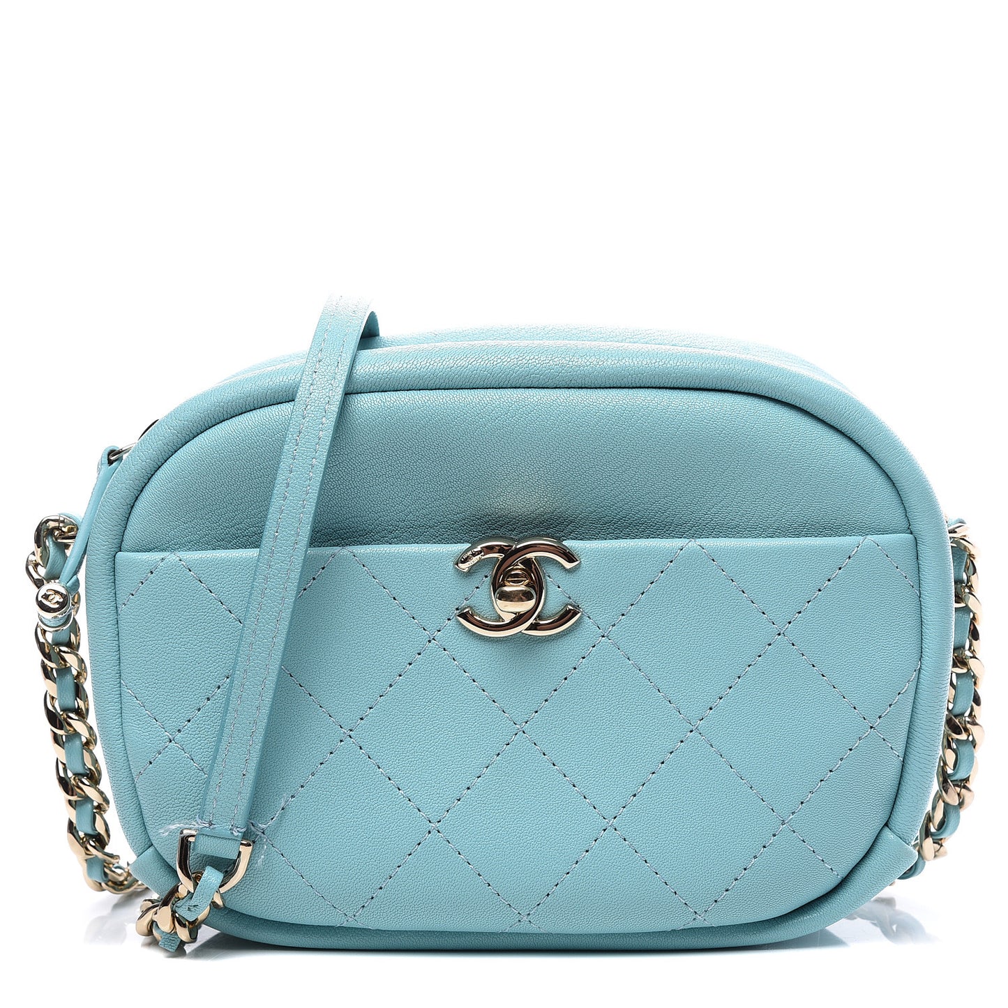 Goatskin Quilted Small Casual Trip Camera Case Light Blue