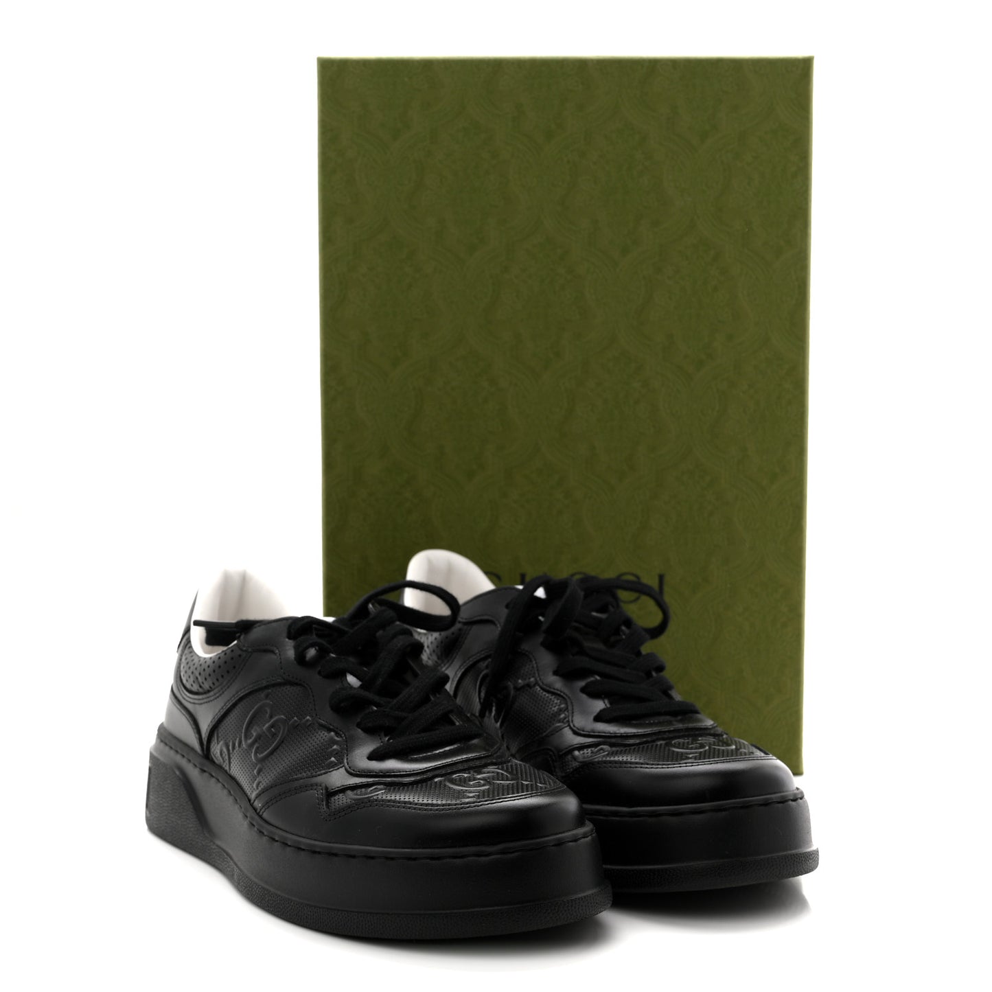 Calfskin GG Tennis Embossed Perforated Mens Interlocking G 55mm Sneakers 9 Black