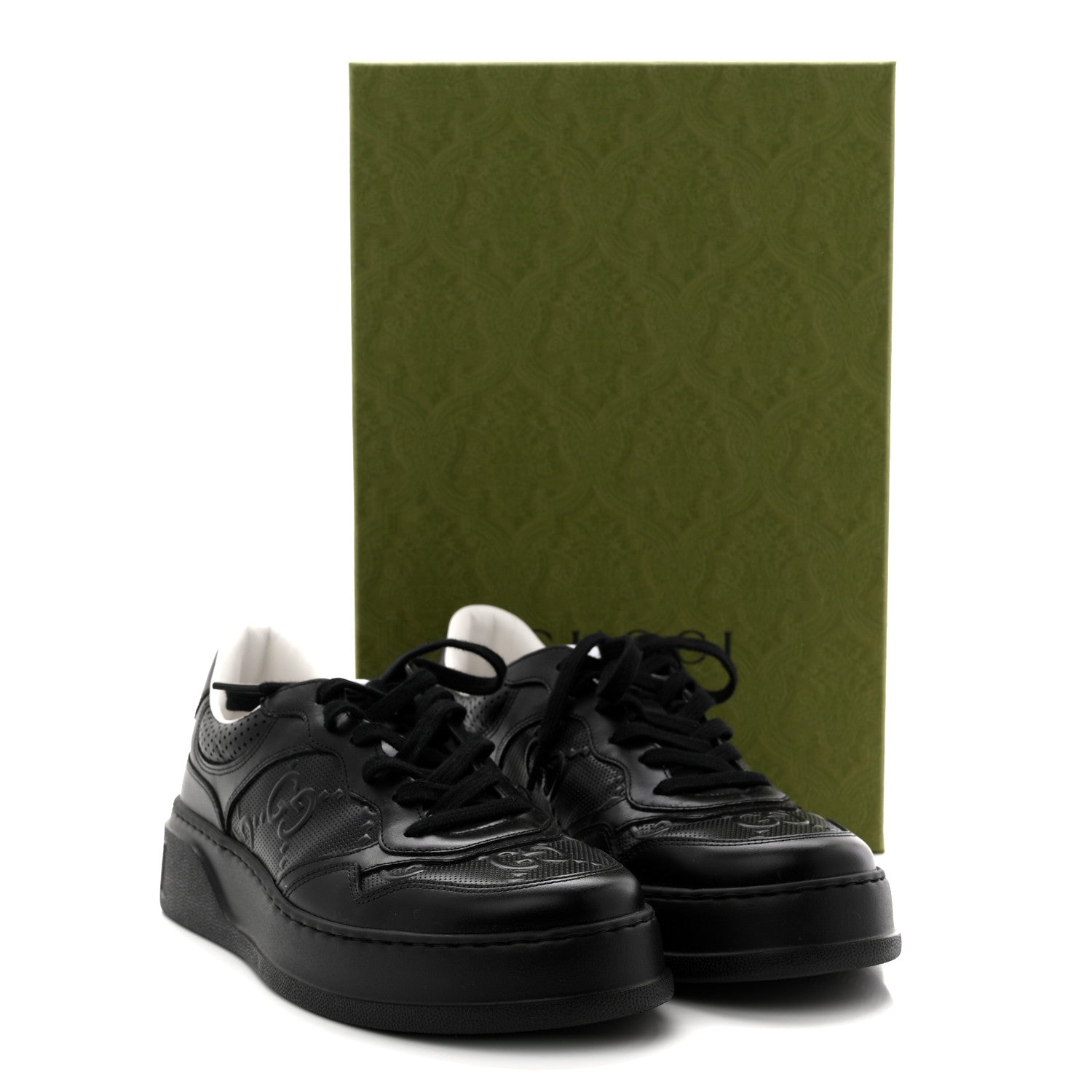 Gucci Calfskin GG Tennis Embossed Perforated Mens Interlocking G 55mm Sneakers 9 Black 9 of 9