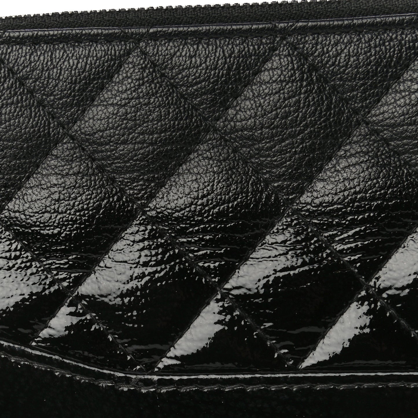 Patent Goatskin Quilted Small Gabrielle Clutch With Chain Black