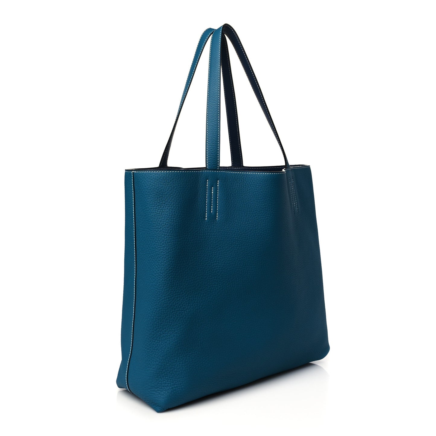 Taurillon Clemence Double Sens 45 Reversible Tote Bleu Izmir Bleu Saphir