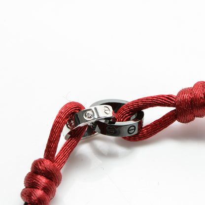 Cartier 18k White Gold Diamond Ceramic Silk Adjustable Two Hoops Love Bracelet Red 4 of 7