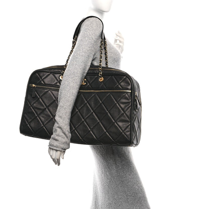 Chanel Shiny Grained Calfskin Quilted Large Travel Bowling Bag Black 2 of 12