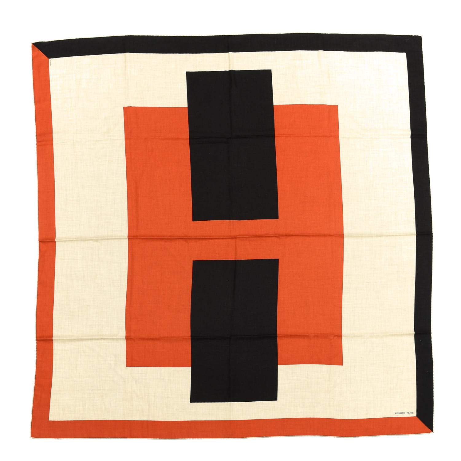 Hermes Cashmere Silk Encadre H Passant Giant Scarf 140 Naturel Orange Black 1 of 3