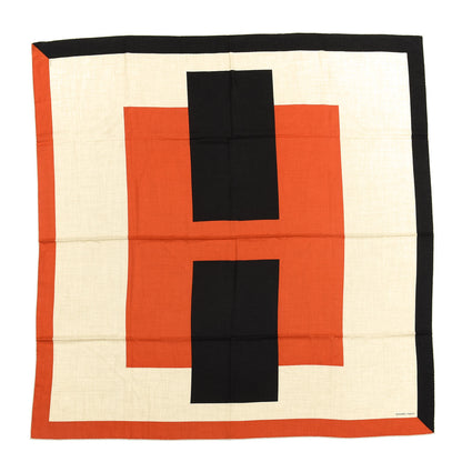 Hermes Cashmere Silk Encadre H Passant Giant Scarf 140 Naturel Orange Black 1 of 3